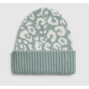 SWEATY BETTY JACQUARD LEOPARD PRINT KNIT BEANIE WOOL BLEND Green winter